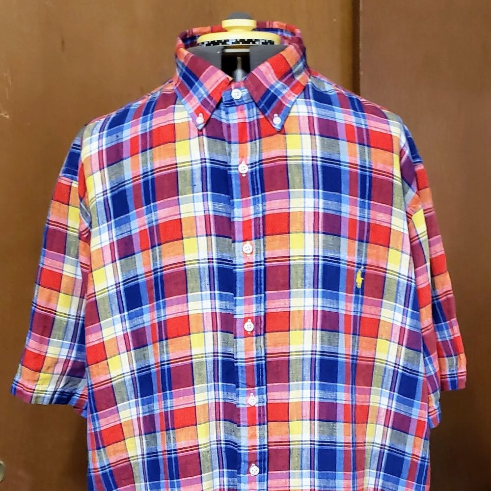 Polo by Ralph Lauren Men's Linen Plaid Button-Color Shirt Size 2 XB
